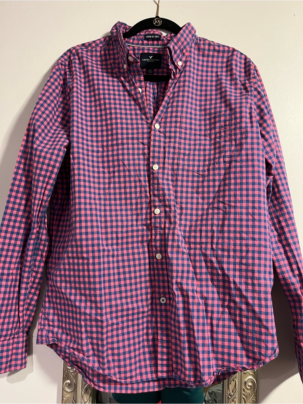 American Eagle Outfitters Pink and Blue Gingham Button-Down Shirt